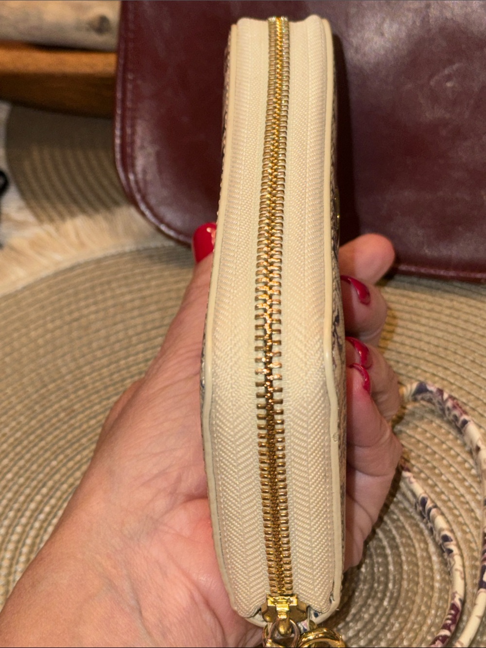 Tory Burch Floral Zip Wristlet in Cream, Burgundy and Navy - Picture 8 of 9